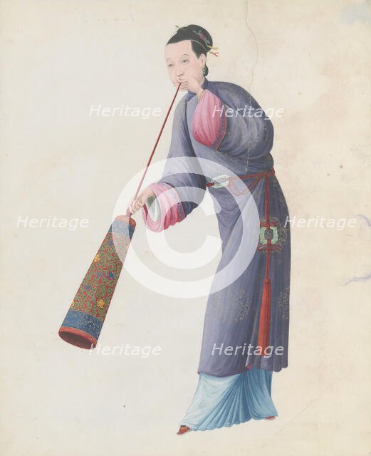 Watercolour of musician playing laba, late 18th century. Creator: Unknown.