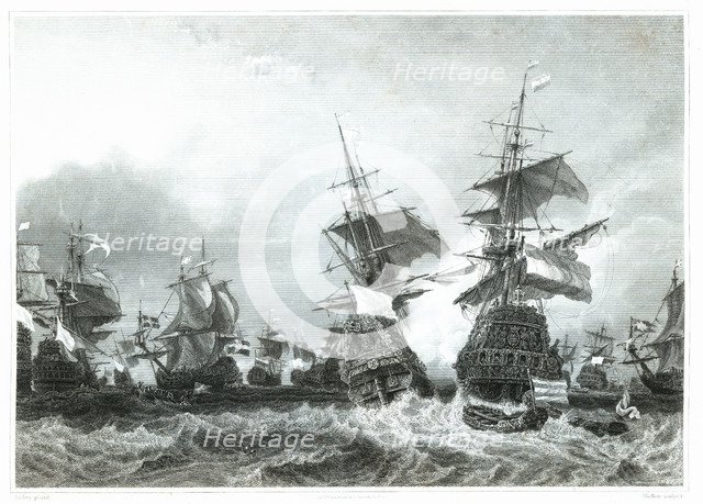 Texel Naval Combat between the French pirates and the Dutch army on 29 June 1694, engraving from …