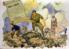 Spanish Civil War, 1936-39. Battle of Belchite on the Aragon front, allegorical drawing by Arnau …