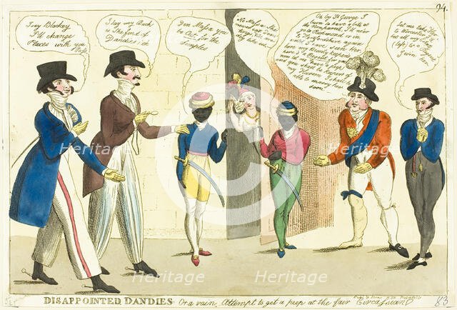 Disappointed Dandies - Or a vain Attempt to get a peep at the fair Circassian, published 1819. Creator: Unknown.