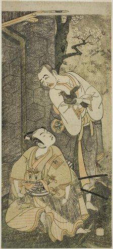 The Actors Nakamura Utaemon I as Seigen (right), and Ichikawa Komazo II as Shimizu ..., c. 1769. Creator: Ippitsusai Buncho.