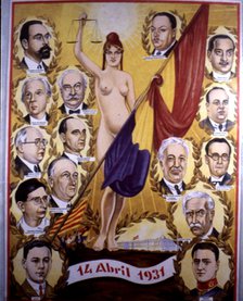 Second Republic (1931-1939), allegorical poster with the first government headed by Niceto Alcalá…