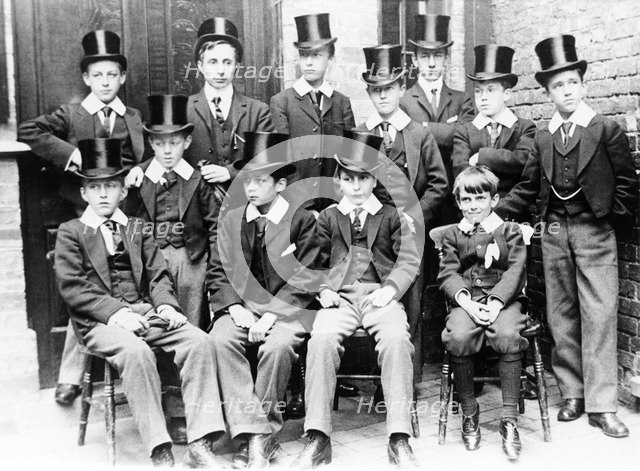 Magnus Grammar School boarders in their best uniforms, Newark on Trent, Nottinghamshire, c1895. Artist: Unknown