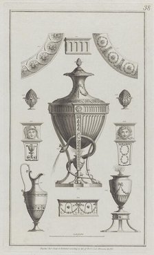 Vases and Ornament Designs, nos. 200-208 ("Designs for Various Ornaments," pl..., February 29, 1782. Creator: Michelangelo Pergolesi.