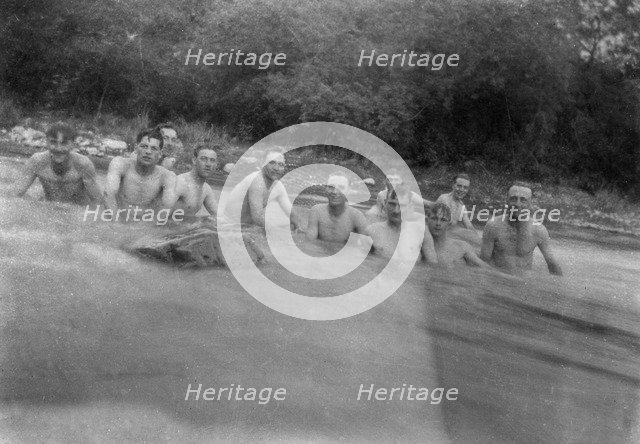 British soldiers washing in a mountain stream, Kalsi, India, 1917. Artist: Unknown