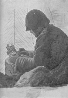 'Johansen Sitting in the Sleeping Bag in the Hut', c1893-1896, (1897). Artist: Unknown.
