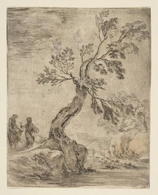 Landscape with two women, one mounted on a donkey, ca. 1660. Creator: Stefano della Bella.