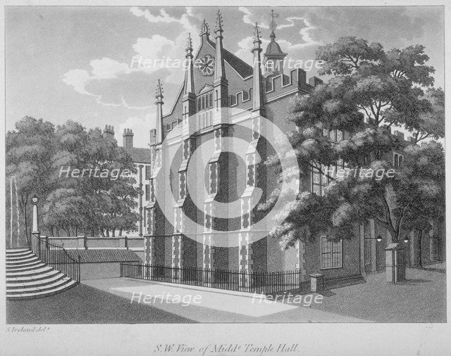 South-west view of Middle Temple Hall, Middle Temple, City of London, 1800. Artist: Anon