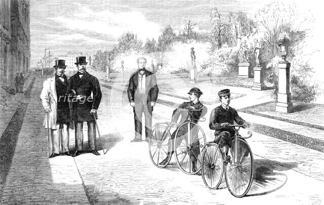 The Emperor and the Prince Imperial in the Reserved Garden of the Tuileries, 1869. Creator: Unknown.