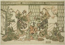 Entertainers performing the hobby-horse dance, c. 1764. Creator: Torii Kiyomitsu.