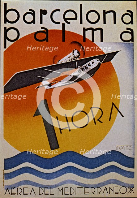 Poster of the opening of the Airline in hydroplane between Palma de Mallorca and Barcelona, 1923.