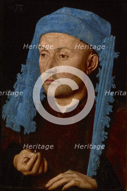 Portrait of a man with a blue chaperon (Man with Ring), ca 1429.