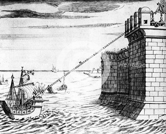 Archimedes' Burning Mirror, device used at the Siege of Syracuse, 215-212 BC (1642). Artist: Unknown