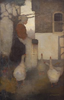 Woman feeding geese (Goose Lizzie) , 1911. Creator: Mankes, Jan (1889-1920).