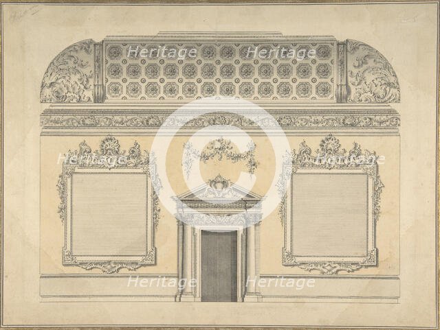 Design for Section of a Rococo Room, with a Coved Ceiling and Ornamented Corinthian..., ca.1750. Creator: Attributed to Thomas Lightoler.