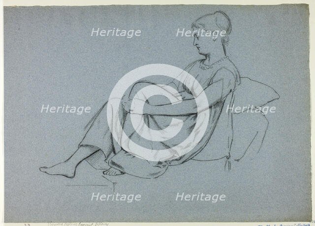 Woman Resting Against Pillows Clasping Her Knee, n.d. Creator: Henry Stacy Marks.