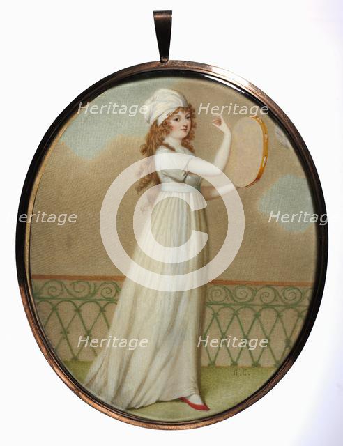 Woman with a Tambourine, in Neoclassical Costume, mid to late 19th century. Creator: Unknown.