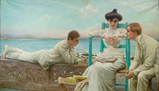 Reading by the sea (Lettura sul mare), 1910. Creator: Corcos; Vittorio Matteo (1859-1933).