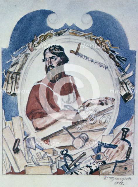 'The Carpenter', 1918.  Artist: Boris Mikhajlovich Kustodiev 