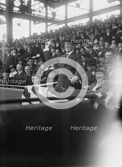 President Woodrow Wilson and wife Ellen Axson Wilson, Mrs. Willoughby S Chesley, Baseball, 1917. Creator: Harris & Ewing.