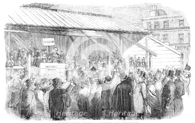 The Finsbury Election: the Hustings on Clerkenwell-Green: the Nominations, 1857. Creator: Unknown.