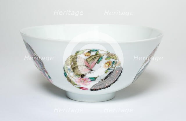 Bowl with Medallions of Butterflies, Peonies, Chrysanthemums, Peaches, Plums and Orchids, Qing.... Creator: Unknown.