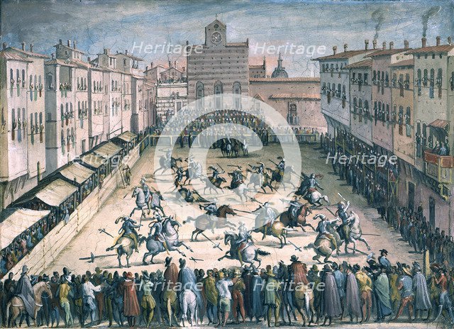 Horse Joust at the Piazza Santa Croce, 1561-1562. Artist: Stradanus (Straet, van der), Johannes (1523-1605)