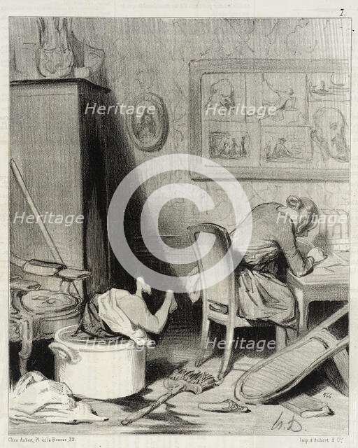 La Mère est dans le feu de la composition, 1844. Creator: Honore Daumier.
