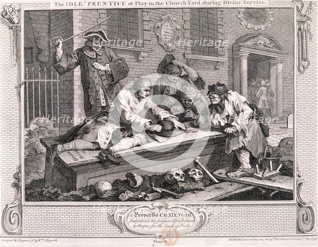'The idle 'prentice at play in the church yard ...', plate III of Industry and Idleness 1747. Artist: William Hogarth