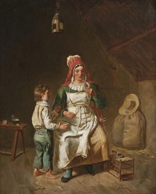 Mother and son with a bird. Creator: Anna Geneviève Greuze.