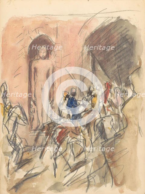 Horsemen in front of a niche with a statue of a Hindu god, 1924-1925. Creator: Marius Bauer.