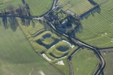 Motte and bailey castle and fishpond earthwork, Lilbourne, Northamptonshire, 2023. Creator: Damian Grady.