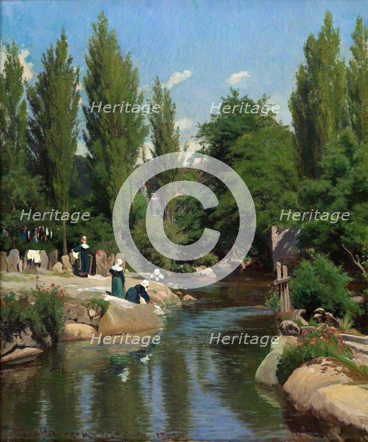 Washing clothes by a creek in Brittany, 1882. Creator: Viggo Christian Frederik Vilhelm Pedersen.