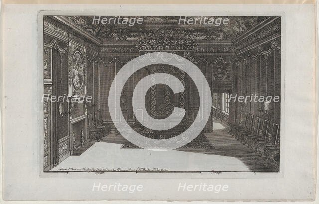 Interior with a Canopy Bed and a Row of Chairs Lining the Walls, from No..., published 1703 or 1712. Creator: Daniel Marot.