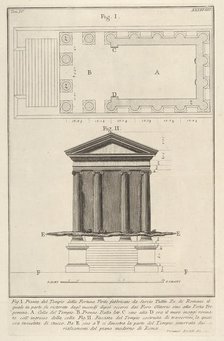 Plan and facade of the Temple of Fortuna Virilis (Tempio della Fortuna Virile), from the s..., 1756. Creator: Giovanni Battista Piranesi.