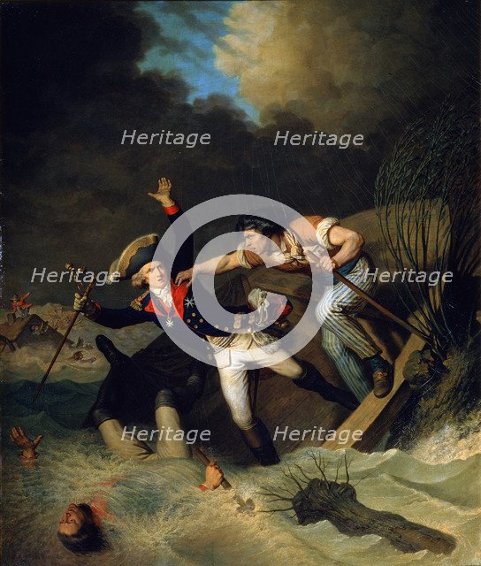 The death of Duke Leopold of Brunswick during a flood in Brunswick, Germany, 1785. Artist: Pierre Alexandre Wille