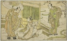 The Actors Arashi Sangoro II as Minamoto no Yoritomo (right), Segawa Kikunojo II as Yuk..., c. 1772. Creator: Shunsho.
