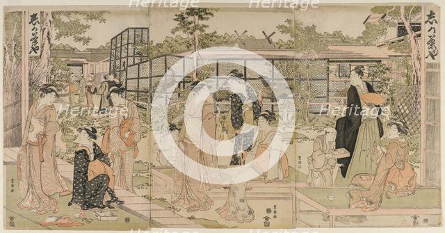 Visitors to the Shika Tea House, early 1790s. Creator: Utagawa Toyokuni (Japanese, 1769-1825).