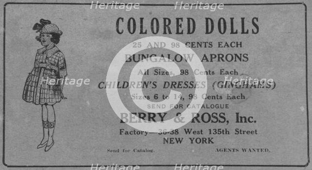Colored Dolls; Berry & Ross, Inc.; Factory: 36-38 West 135th Street, New York, 1918-1922. Creator: Unknown.