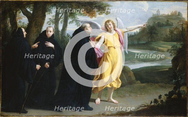 Scène de la vie de saint Benoît : l'ange désignant à saint Benoît l'emplacement du..., c1656. Creator: Philippe de Champaigne.
