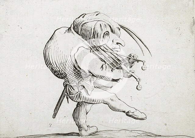 Man Playing a Grill in the Manner of a Violin, 1616. Creator: Jacques Callot.