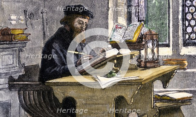John Wycliffe at work, 19th century. Artist: Anonymous  