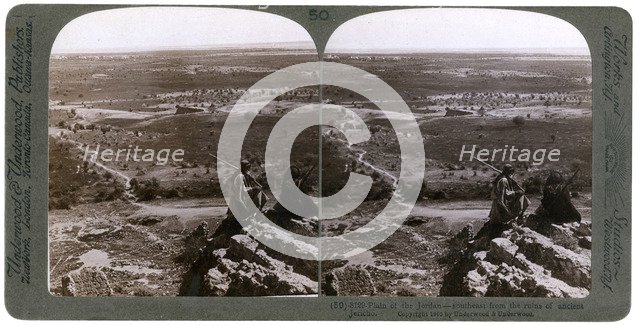 The plain of the River Jordan, as seen from the ruins of ancient Jericho, Palestine, 1903.Artist: Underwood & Underwood