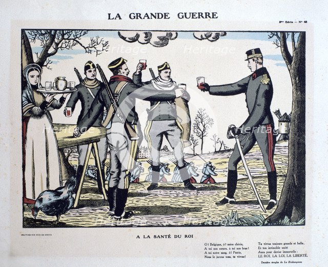 'Toasting the Health of the king', the Belgian army, World War I, 1914-1918. Artist: Benito