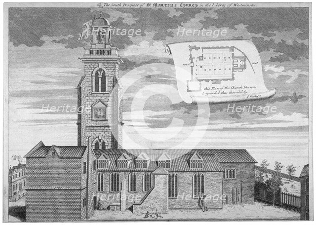 Church of St Martin-in-the-Fields, Westminster, London, c1720. Artist: George Vertue