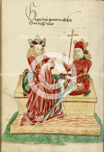 King Avenir and Josaphat in Conversation; Barlaam und Josaphat, 1469. Creators: Hans Schilling, Diebolt Lauber.