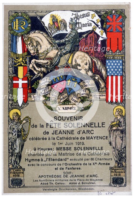 Souvenir of a festival to honour Joan of Arc, staged at Mainz Cathedral, Germany, 1919. Artist: Unknown