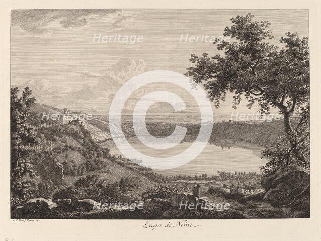 Lago di Nemi (Lake Nemi), 1792. Creator: Albert Christoph Dies.