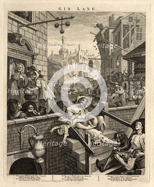 Gin Lane (Beer Street and Gin Lane 2), 1751. Artist: Hogarth, William (1697-1764)