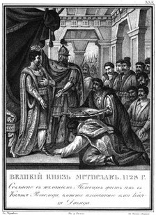 Mstislav I appointed Rogvolod to Prince of Polotsk. 1128 (From Illustrated Karamzin), 1836. Artist: Chorikov, Boris Artemyevich (1802-1866)